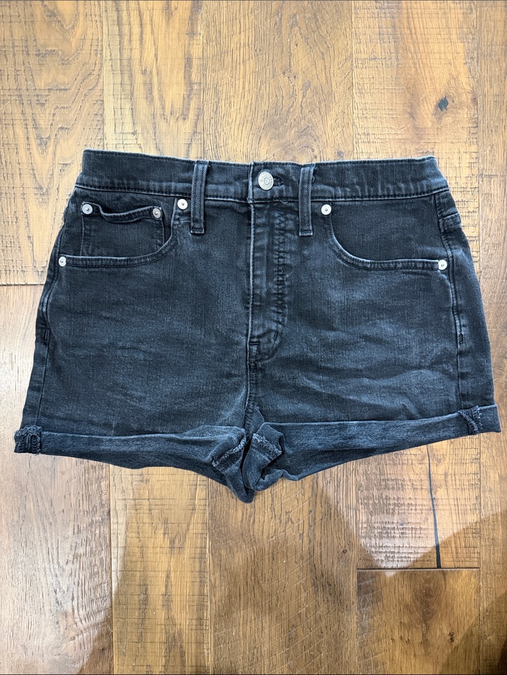 Madewell Black High-Rise Rolled-Hem Denim Shorts